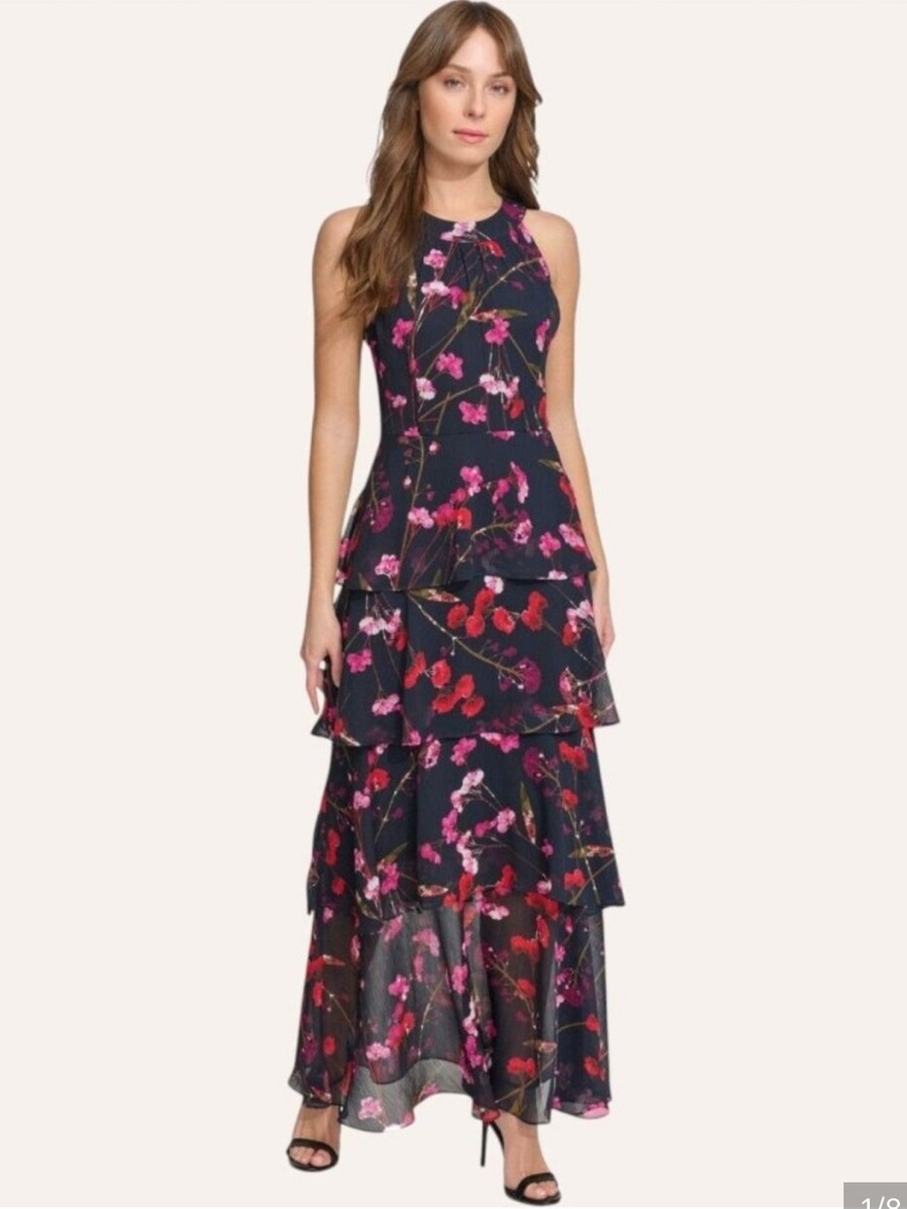 Tommy Hilfiger Women
Size 12 NEW Floral Halter Maxi Dress Navy Chiffon Tiered - Picture 5 of 6